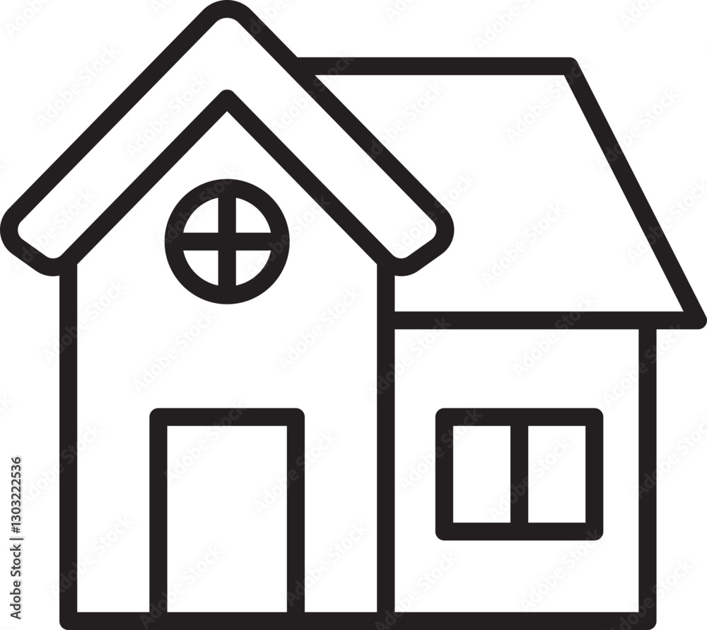 Simple house illustration in black and white line icon Simple house illustration in black and white line icon