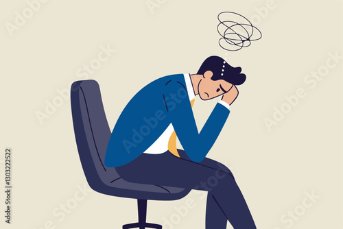 Regret on business mistake, frustration or depressed, stupidity or foolish losing all money, stressed and anxiety on failure concept, frustrated businessman holding his head sitting alone on the chair