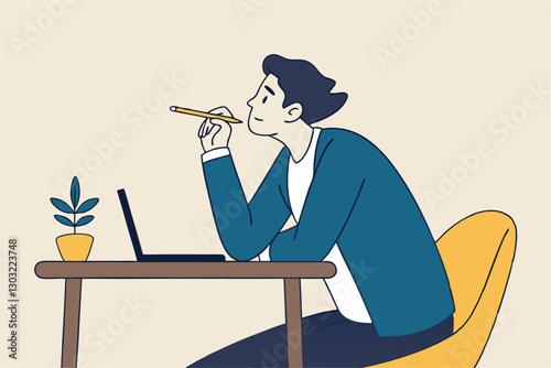 Boring office worker, exhausted or fatigue employee, afternoon slump or tired and burnout at work concept, sleepy businessman office worker hand on chin bored sitting low energy on his working desk.