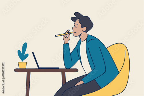 Boring office worker, exhausted or fatigue employee, afternoon slump or tired and burnout at work concept, sleepy businessman office worker hand on chin bored sitting low energy on his working desk.
