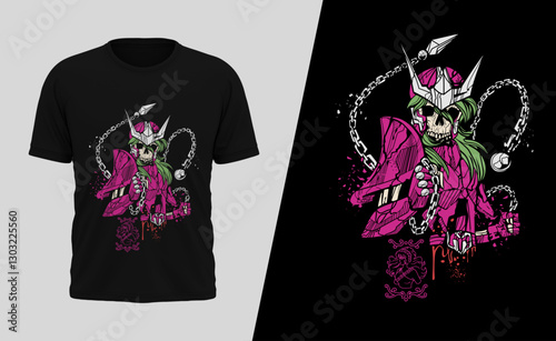 Cool vector t-shirt design with Saint Seiya - Shun Andromeda. Sport uniform, t-shirt activewear template, colorful. T-shirt print or tattoo with Saint Seiya - Shun Andromeda.