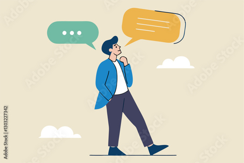 Second opinion, suggestion or advice to consider, reason or logical thinking, information to make decision or judgement concept, businessman think from listening to second opinion and make decision.