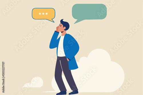 Second opinion, suggestion or advice to consider, reason or logical thinking, information to make decision or judgement concept, businessman think from listening to second opinion and make decision.