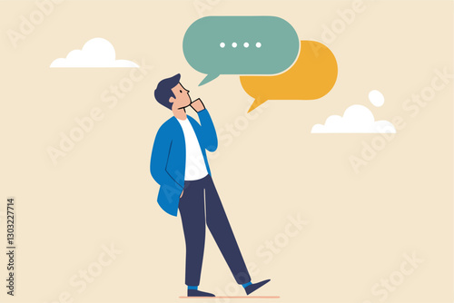 Second opinion, suggestion or advice to consider, reason or logical thinking, information to make decision or judgement concept, businessman think from listening to second opinion and make decision.