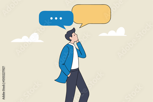 Second opinion, suggestion or advice to consider, reason or logical thinking, information to make decision or judgement concept, businessman think from listening to second opinion and make decision.