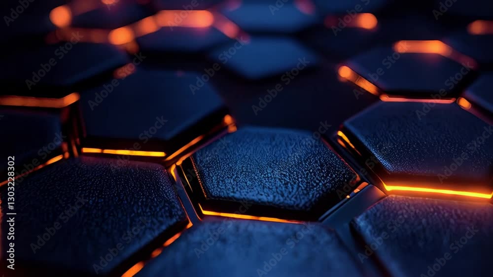Glowing hexagonal grid with dynamic lighting transitions in highdefinition Glowing hexagonal grid with dynamic lighting transitions in highdefinition
