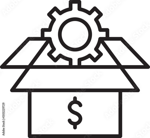 Box with gear and dollar symbol inside line icon