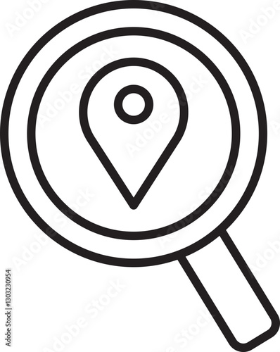 Location pin with magnifying glass symbol line icon
