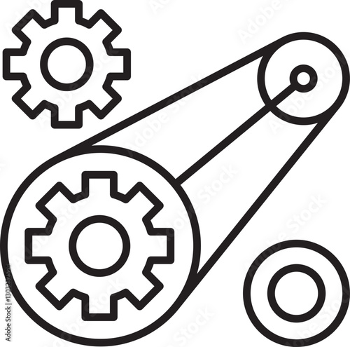 Mechanical gears and pulley system illustration line icon