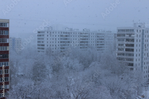 Heavy snowfall in the city. Moscow. Russia.
