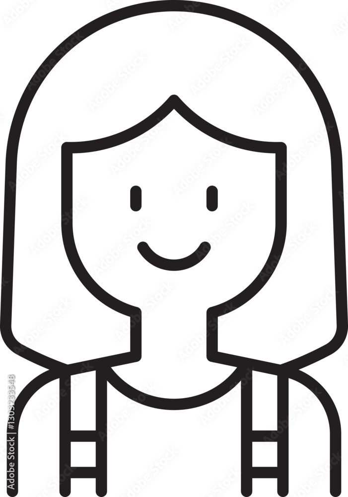 Obraz premium Smiling girl with backpack illustration line icon