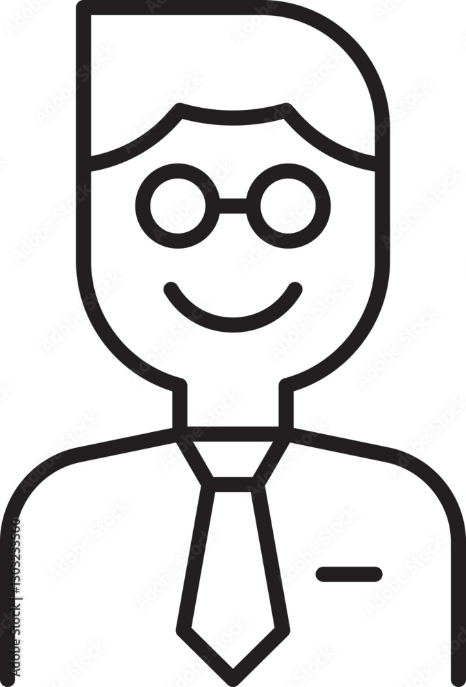 Line art of a smiling man in glasses line icon Line art of a smiling man in glasses line icon