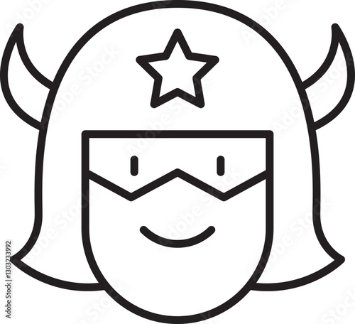 Heroine illustration with star and horns line icon