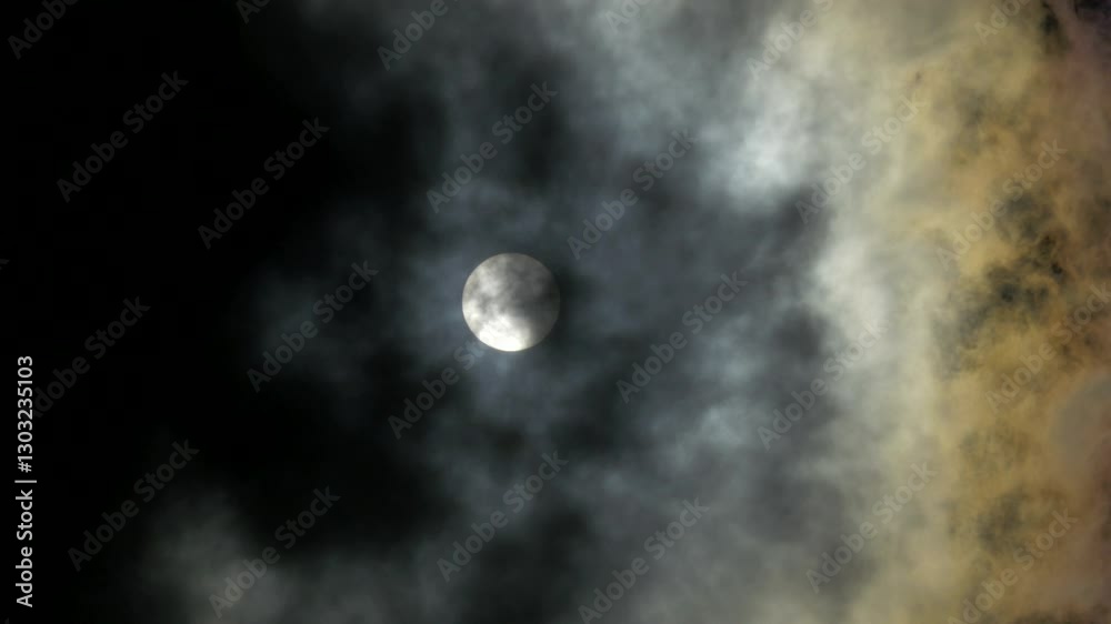 Moon visible in cloudy night sky, casting moonlight on the water Moon visible in cloudy night sky, casting moonlight on the water