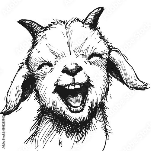 Goat laugh line art drawing ink sketch vector hand drawn illustration background chuckles and howls science of animal joy