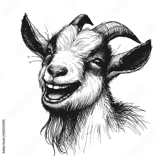 Goat laugh line art drawing ink sketch vector hand drawn illustration background the funny side of nature animals who laugh