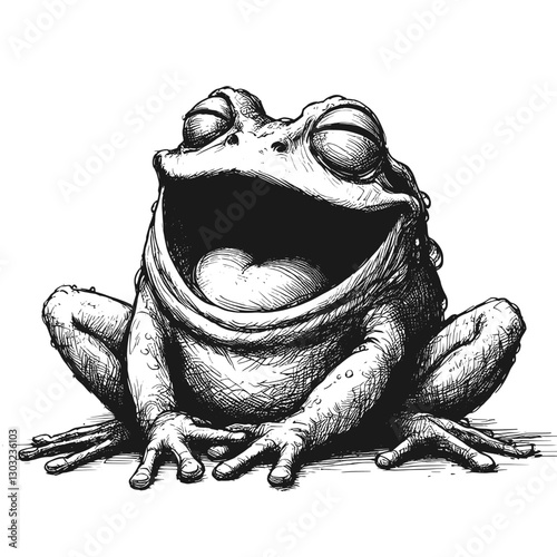 Frog laugh line art drawing ink sketch vector hand drawn illustration background the secret world of animal laughter