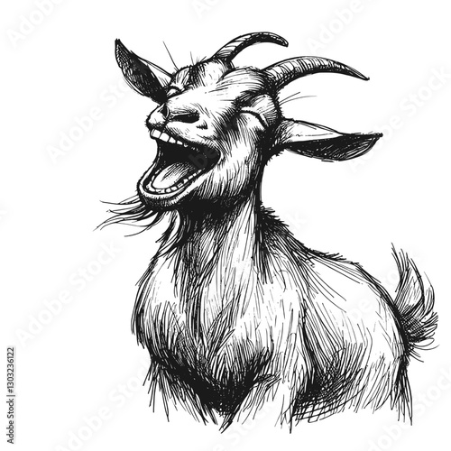 Goat laugh line art drawing ink sketch vector hand drawn illustration background