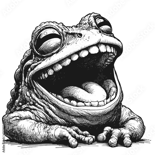Frog laugh line art drawing ink sketch vector hand drawn illustration background chuckles and howls science of animal joy