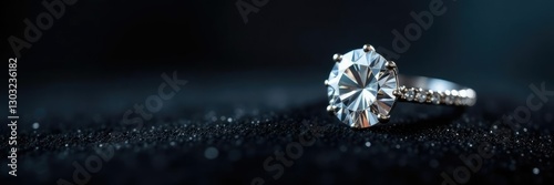 Diamond ring on black velvet with subtle sparkle effect, velvet, texture