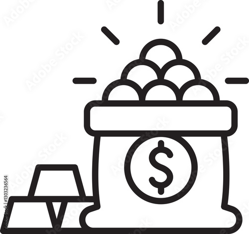 Treasure chest filled with gold coins line icon