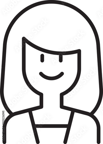 Simple line drawing of a smiling woman line icon