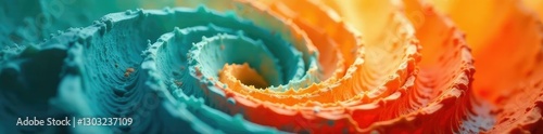 fiery orange and turquoise blend in a swirling spiral on a gradient canvas, VibrantHues, BoldPatterns photo