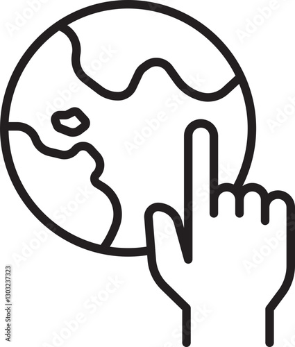 Hand touching a globe illustration line icon