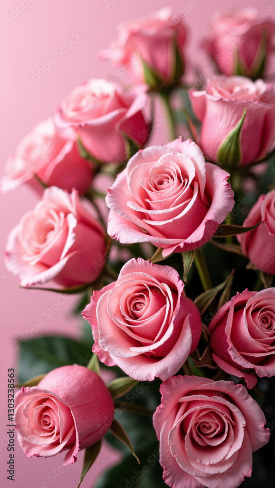 Vibrant Pink Rose Heads on Soft Pink Background - Elegant Floral Arrangement for Mother's Day Cards, Gift Promotions, and Feminine Designs Vibrant Pink Rose Heads on Soft Pink Background - Elegant Floral Arrangement for Mother's Day Cards, Gift Promotions, and Feminine Designs