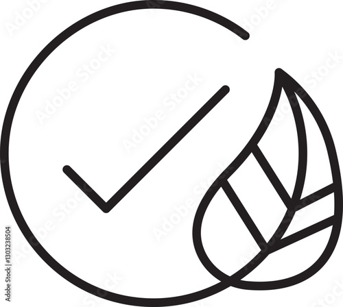 Eco-friendly checkmark with leaf design line icon