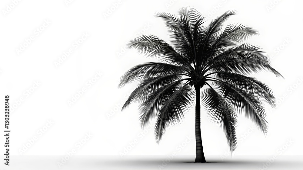 Fototapeta premium Minimalist palm tree silhouette embodies modern nature aesthetics. Simple yet striking, this high contrast botanical design reflects tranquil balance between tropical beauty and contemporary artistry