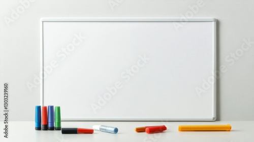 Blank Whiteboard with Colorful Markers Ready for Ideas and Notes