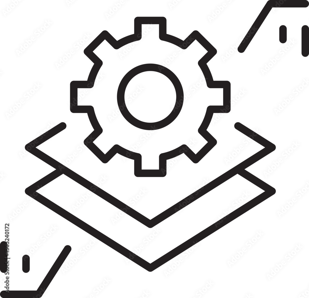 Mechanical gear with layered design elements line icon Mechanical gear with layered design elements line icon