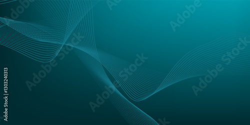 High tech blue green wave dark background. Abstract technology big data digital background