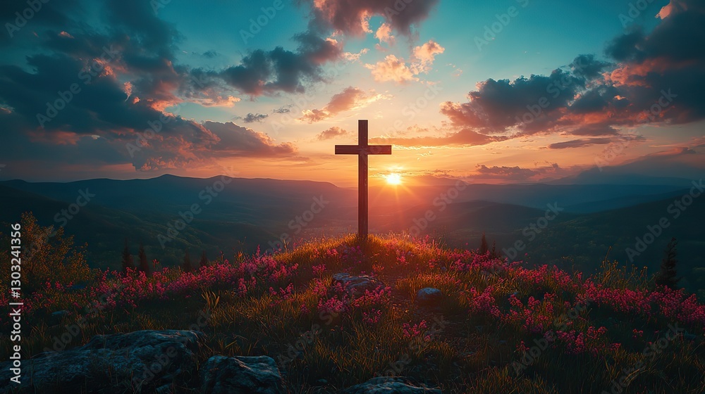 cross on the top of the mountain conceptual image for faith spirituality and religion cross on the top of the mountain conceptual image for faith spirituality and religion