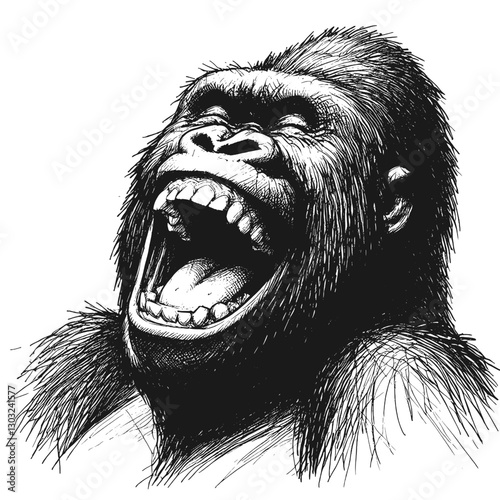 Gorilla laugh line art drawing ink sketch vector hand drawn illustration background chuckles and howls science of animal joy