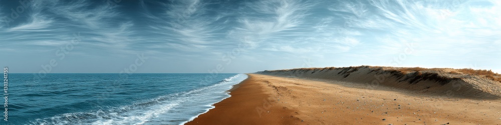 Stunning Coastal Desert Landscape with Dramatic Sky and Azure Ocean Waves Meeting Sandy Shores Under Dynamic Cloud Formations - Nature Photography Stunning Coastal Desert Landscape with Dramatic Sky and Azure Ocean Waves Meeting Sandy Shores Under Dynamic Cloud Formations - Nature Photography