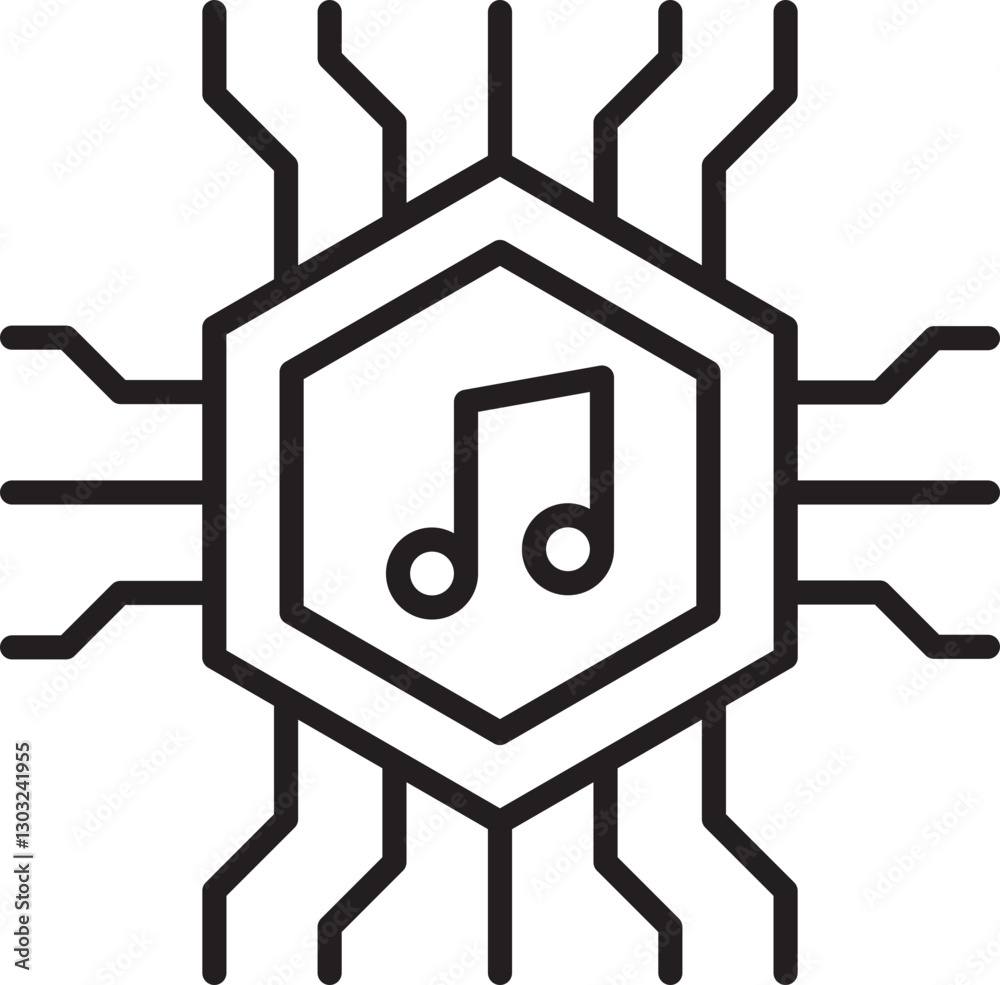 Music technology symbol with circuit design line icon Music technology symbol with circuit design line icon