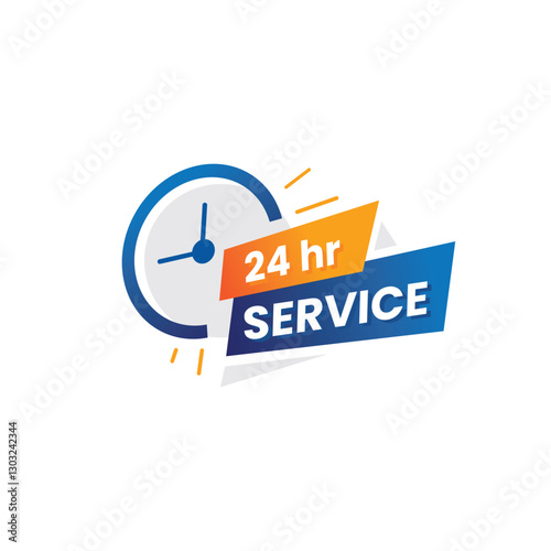 24 Hours Service 24/7 available logotype symbol vector illustration typography 24 hr service with circle arrow showing 24 hr clock time isolated