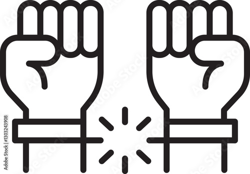 Fists breaking free from restraints line icon