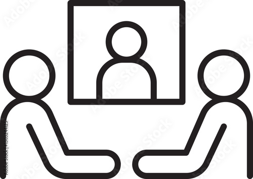 Virtual meeting with participants on screen line icon