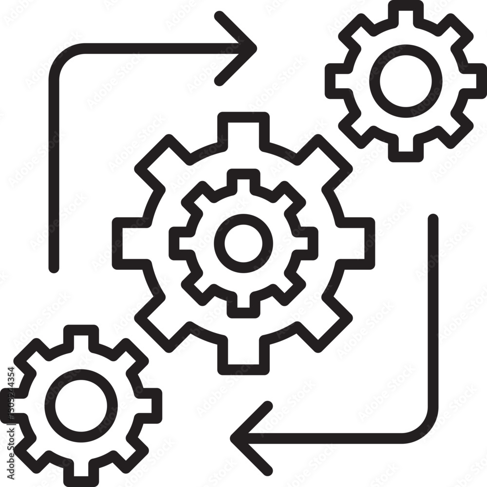 Gears and arrows representing processes line icon Gears and arrows representing processes line icon
