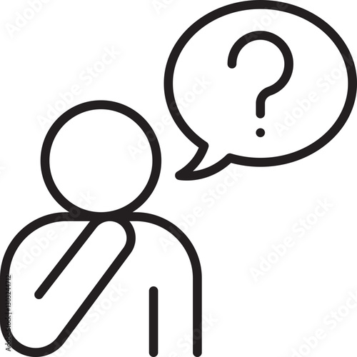 Thinking person with a question mark bubble line icon