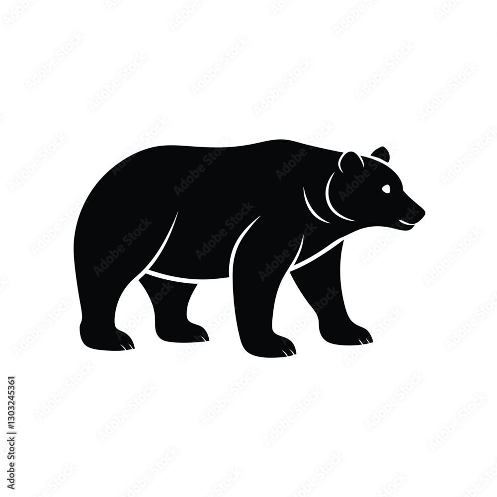 Fototapeta premium Grizzly Bear Silhouette Vector Art Illustration and Grizzly Bear Minimalist Black Design
