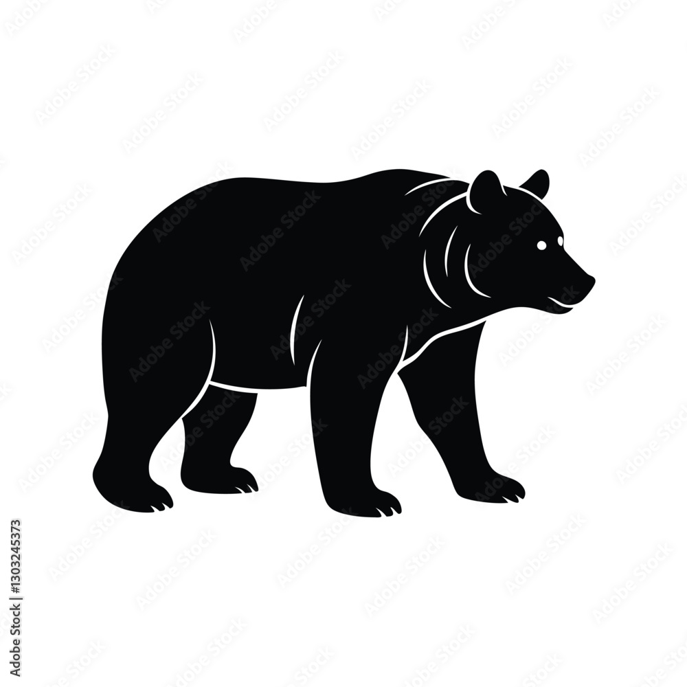 Fototapeta premium Grizzly Bear Silhouette Vector Art Illustration and Grizzly Bear Minimalist Black Design