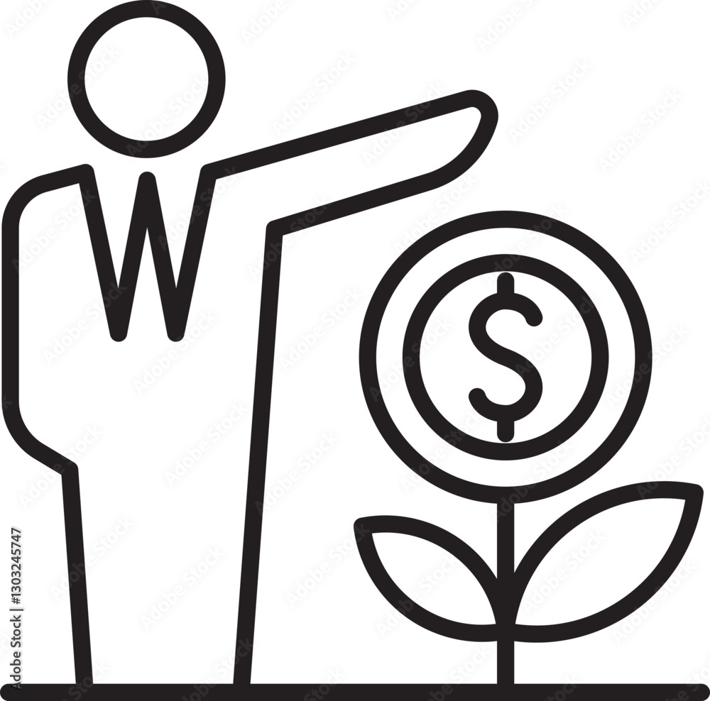 Businessman nurturing financial growth line icon Businessman nurturing financial growth line icon