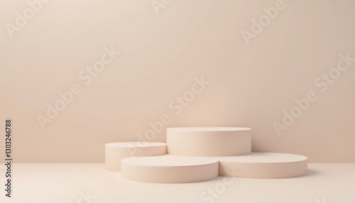 modern 3d podium design, round platforms, beige color palette, soft shadows, subtle lighting, perfect for showcasing products, digital marketing, elegant presentation space