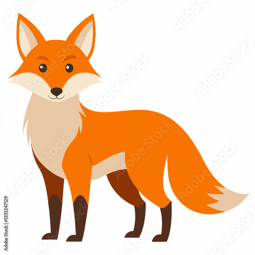 Cartoon fox isolated on white background. Cute animal fox cub. Suitable for children's books, sticker, mascot, logo. Vector illustration