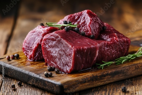 Closeup of Fresh Venison Roast on Rustic Wooden Surface: A Macro Shot of Capreolus Capreolus Red Meat