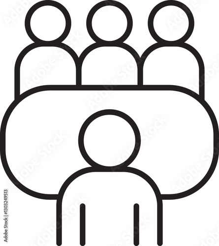 Meeting with participants at a table line icon